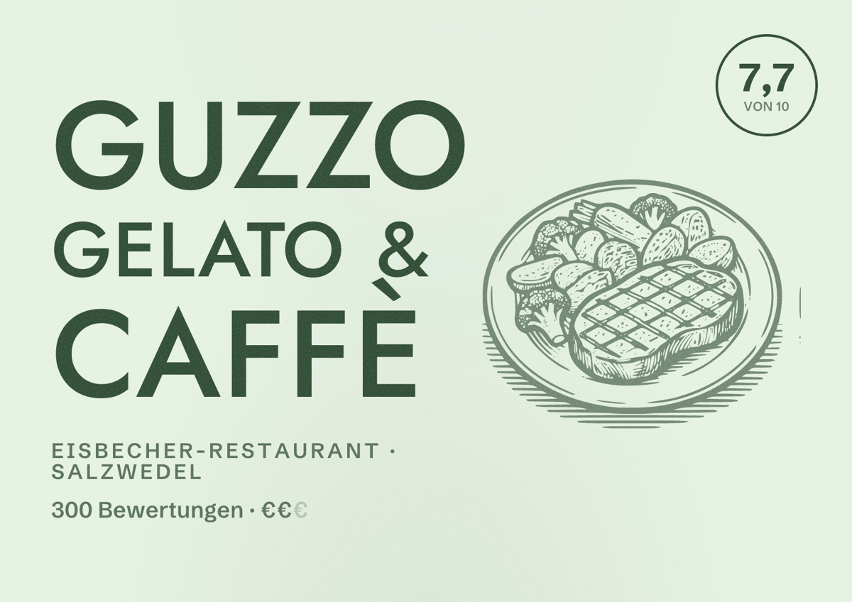 Illustriertes Poster von Guzzo Gelato & Caffè, Eisbecher-Restaurant in Salzwedel: Bewertung 7,7 von 10 aus 300 Bewertungen, Preisniveau €€