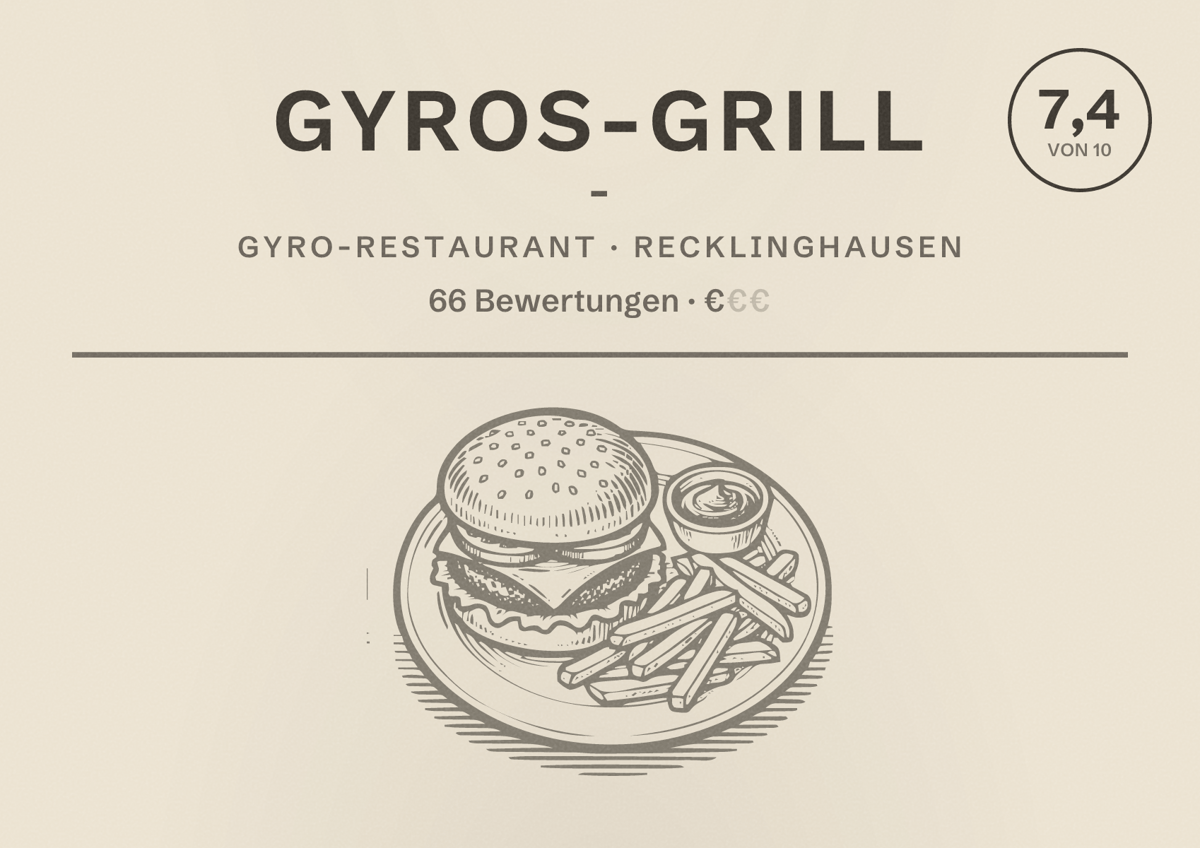 Illustriertes Poster von Gyros-Grill -, Gyro-Restaurant in Recklinghausen: Bewertung 7,4 von 10 aus 66 Bewertungen, Preisniveau €