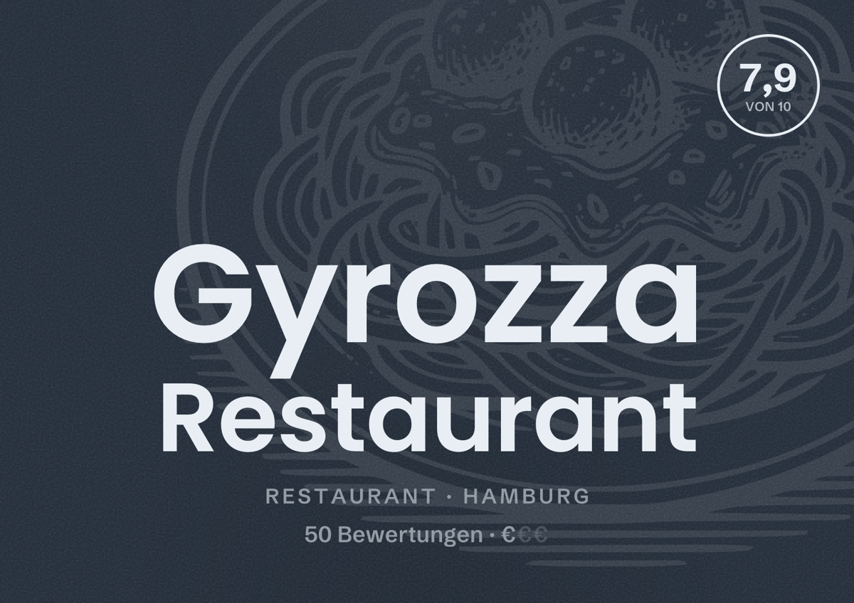 Illustriertes Poster von Gyrozza Restaurant, Restaurant in Hamburg: Bewertung 7,9 von 10 aus 50 Bewertungen, Preisniveau €