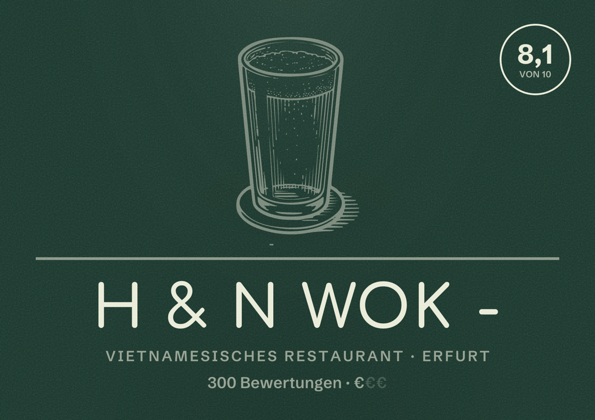 Illustriertes Poster von H & N Wok -, Vietnamesisches Restaurant in Erfurt: Bewertung 8,1 von 10 aus 300 Bewertungen, Preisniveau €