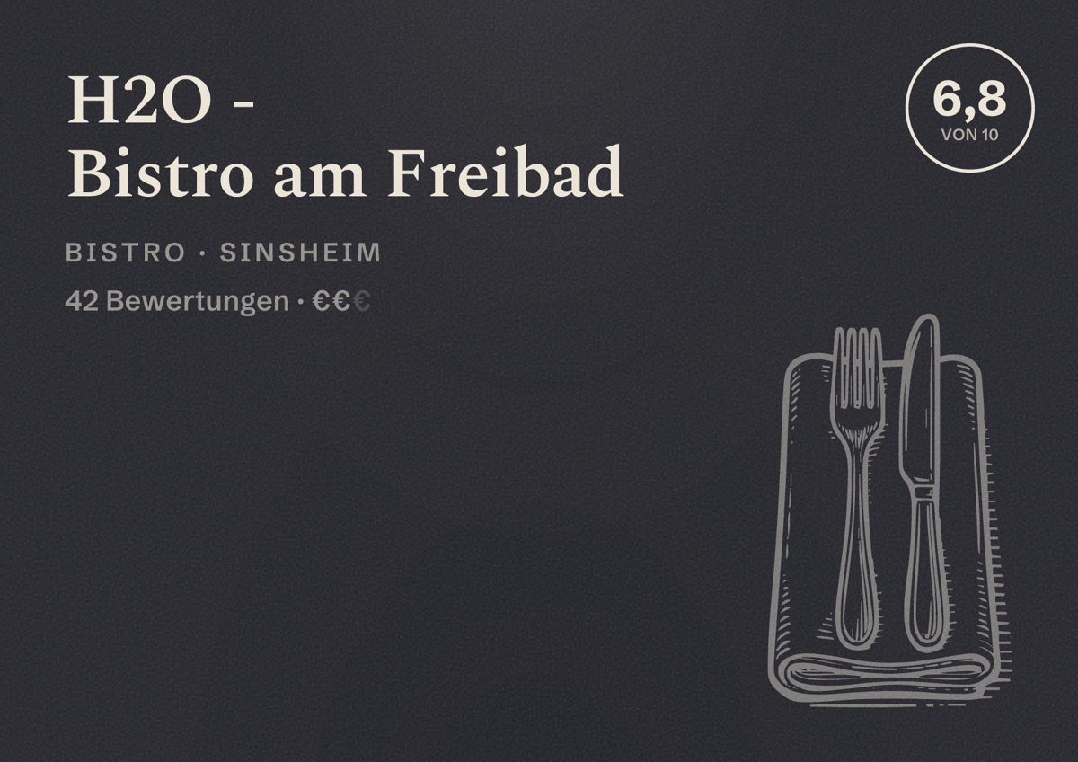 Illustriertes Poster von H2O - Bistro am Freibad, Bistro in Sinsheim: Bewertung 6,8 von 10 aus 42 Bewertungen, Preisniveau €€