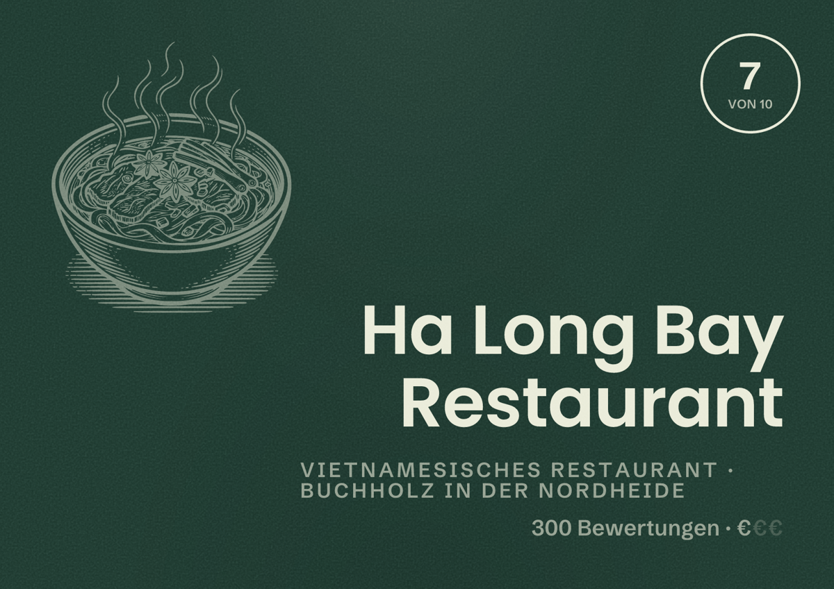 Illustriertes Poster von Ha Long Bay Restaurant, Vietnamesisches Restaurant in Buchholz in der Nordheide: Bewertung 7 von 10 aus 300 Bewertungen, Preisniveau €