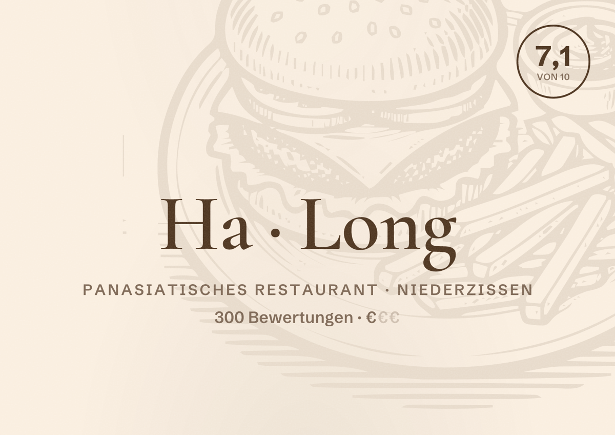 Illustriertes Poster von Ha Long, Panasiatisches Restaurant in Niederzissen: Bewertung 7,1 von 10 aus 300 Bewertungen, Preisniveau €