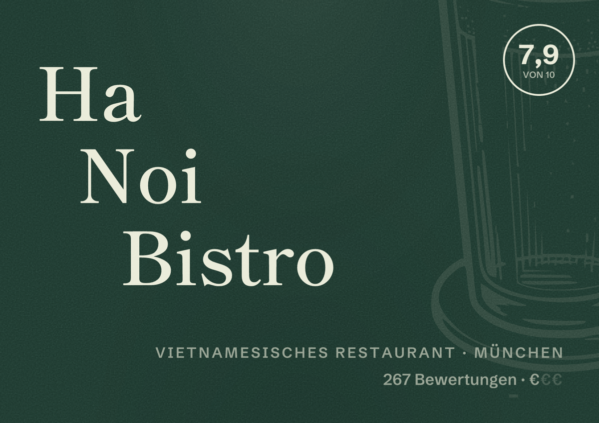 Illustriertes Poster von Ha Noi Bistro, Vietnamesisches Restaurant in München: Bewertung 7,9 von 10 aus 267 Bewertungen, Preisniveau €