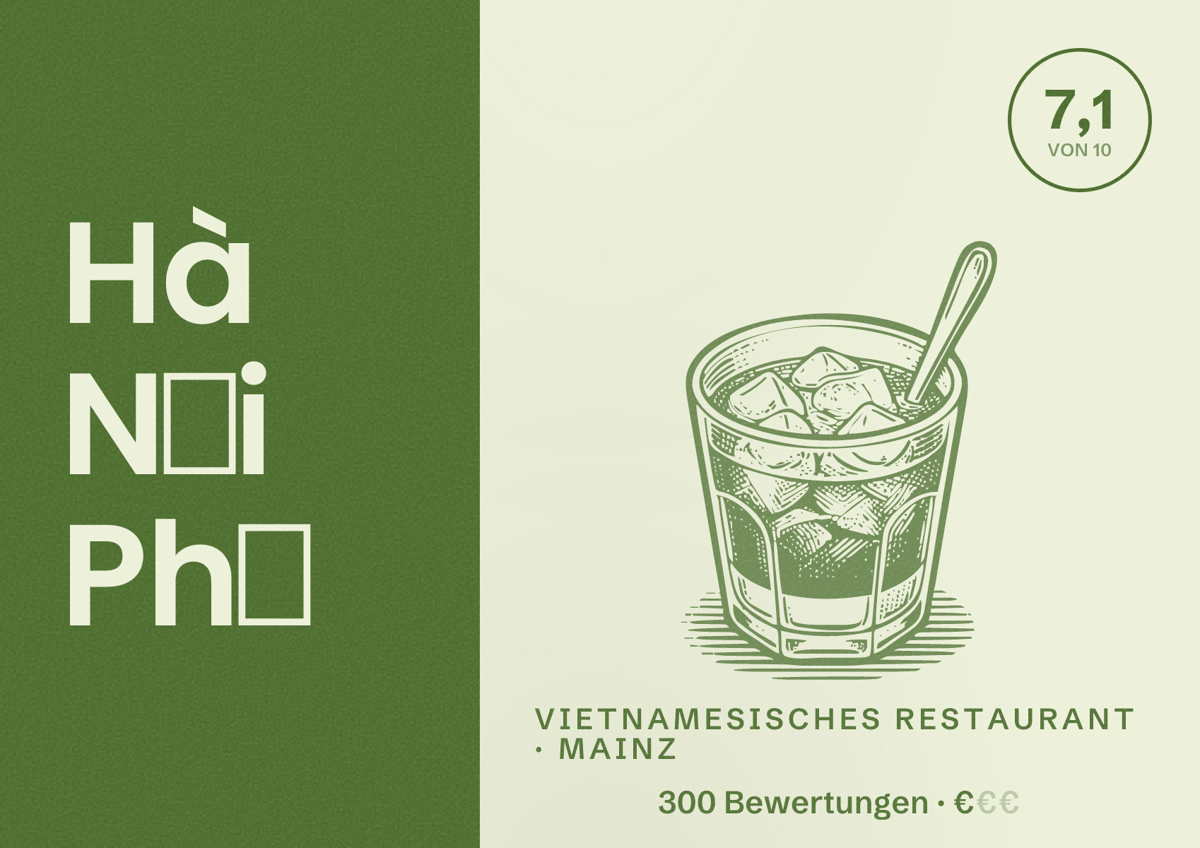 Illustriertes Poster von Hà Nội Phố, Vietnamesisches Restaurant in Mainz: Bewertung 7,1 von 10 aus 300 Bewertungen, Preisniveau €