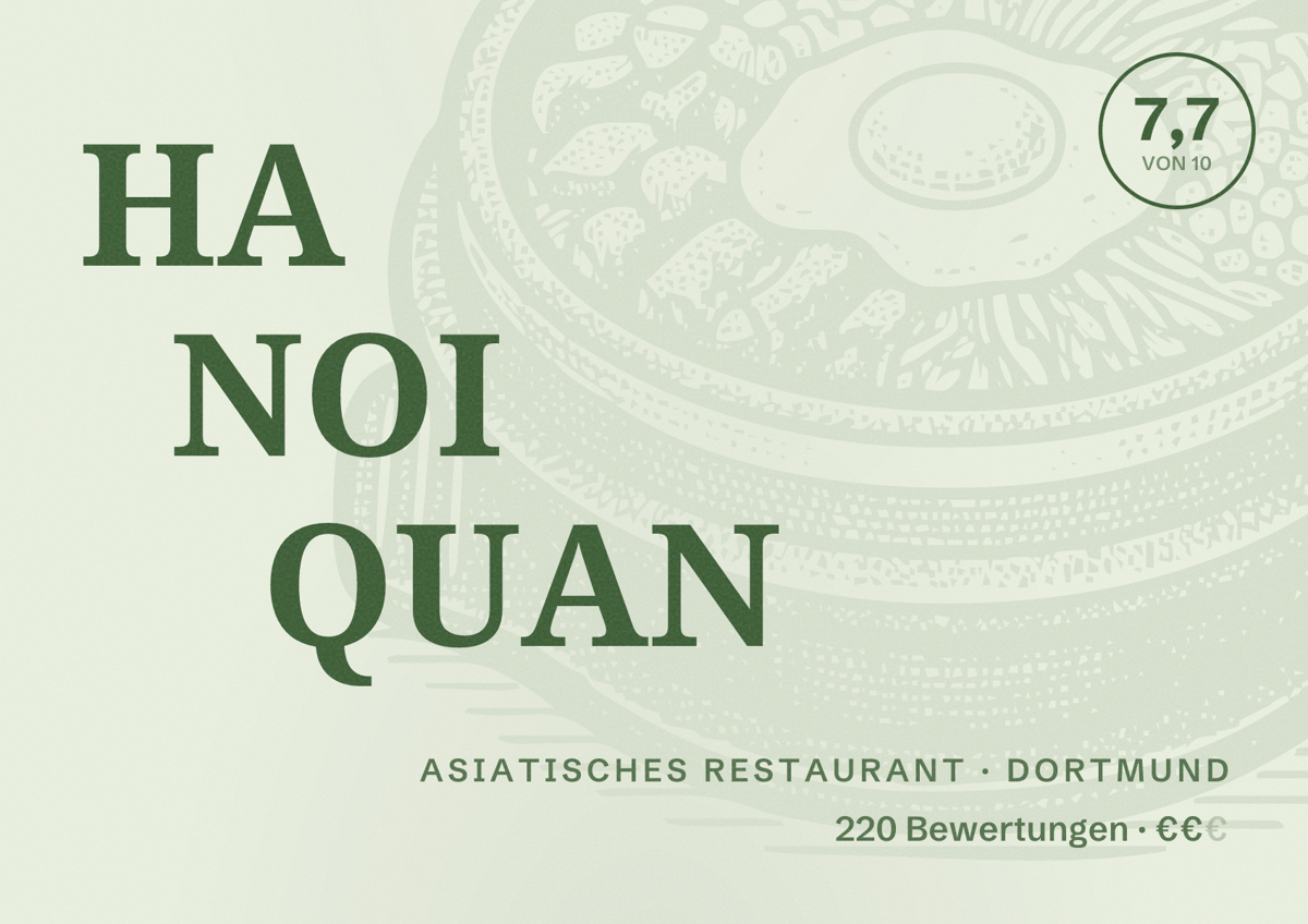 Illustriertes Poster von HA NOI QUAN, Asiatisches Restaurant in Dortmund: Bewertung 7,7 von 10 aus 220 Bewertungen, Preisniveau €€