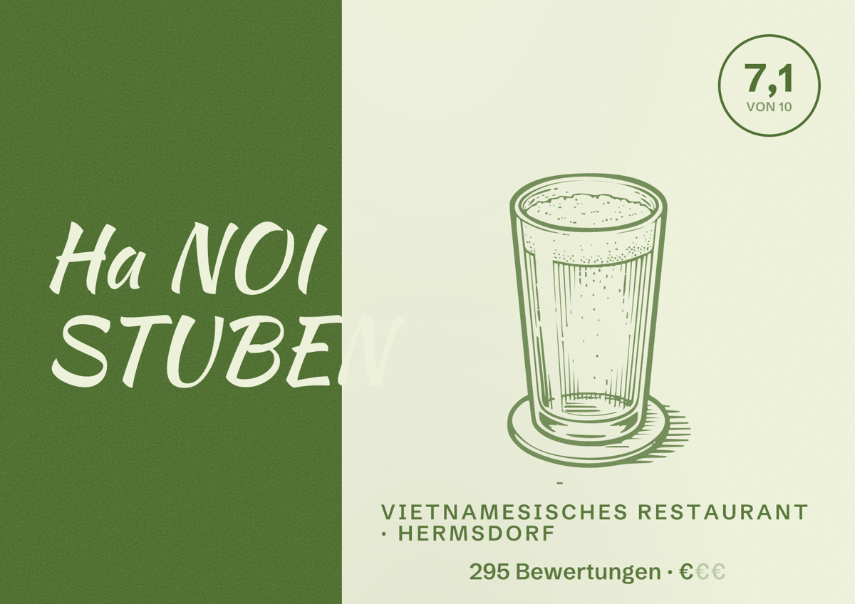 Illustriertes Poster von Ha NOI STUBEN, Vietnamesisches Restaurant in Hermsdorf: Bewertung 7,1 von 10 aus 295 Bewertungen, Preisniveau €