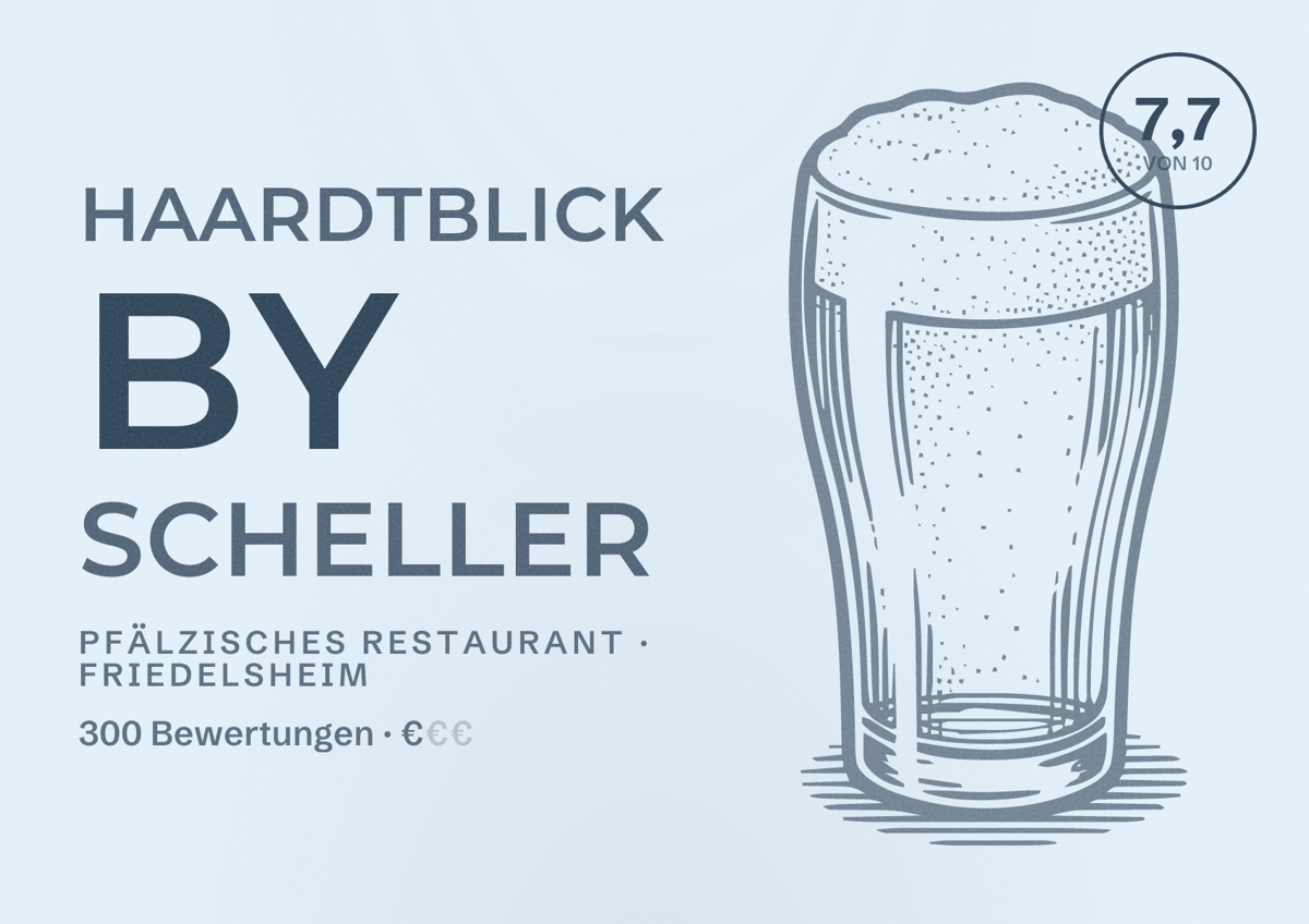Illustriertes Poster von Haardtblick by Scheller, Pfälzisches Restaurant in Friedelsheim: Bewertung 7,7 von 10 aus 300 Bewertungen, Preisniveau €