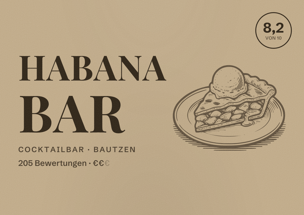 Illustriertes Poster von Habana Bar, Cocktailbar in Bautzen: Bewertung 8,2 von 10 aus 205 Bewertungen, Preisniveau €€
