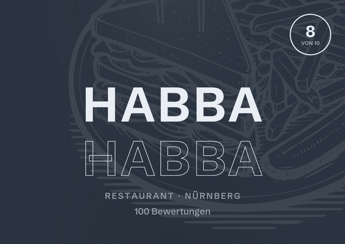 Illustriertes Poster von Habba Habba, Restaurant in Nürnberg: Bewertung 8 von 10 aus 100 Bewertungen