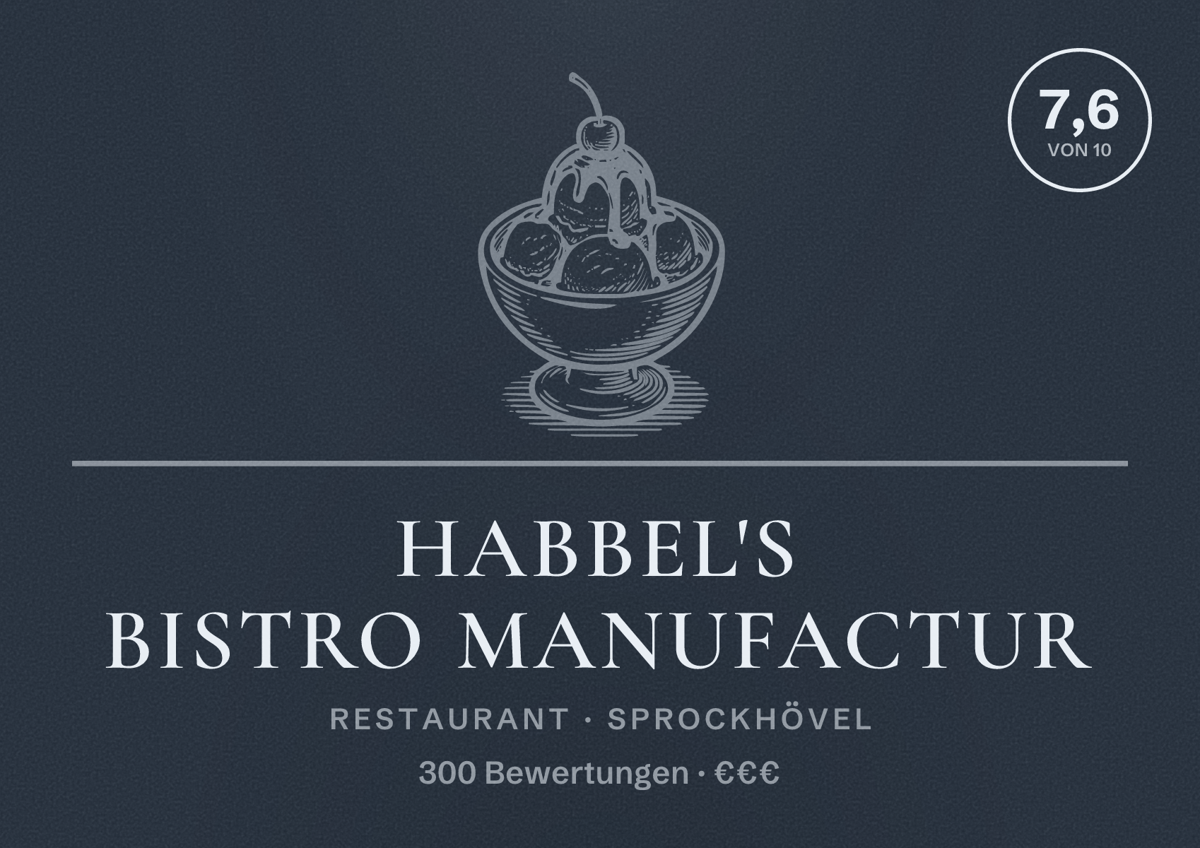 Illustriertes Poster von Habbel's Bistro Manufactur, Restaurant in Sprockhövel: Bewertung 7,6 von 10 aus 300 Bewertungen, Preisniveau €€€