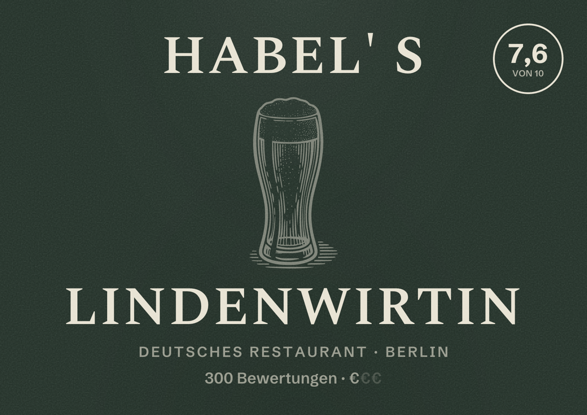 Illustriertes Poster von Habel' s Lindenwirtin, Deutsches Restaurant in Berlin: Bewertung 7,6 von 10 aus 300 Bewertungen, Preisniveau €