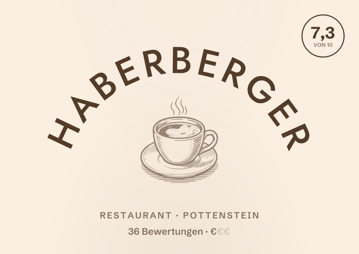 Illustriertes Poster von Haberberger, Restaurant in Pottenstein: Bewertung 7,3 von 10 aus 36 Bewertungen, Preisniveau €