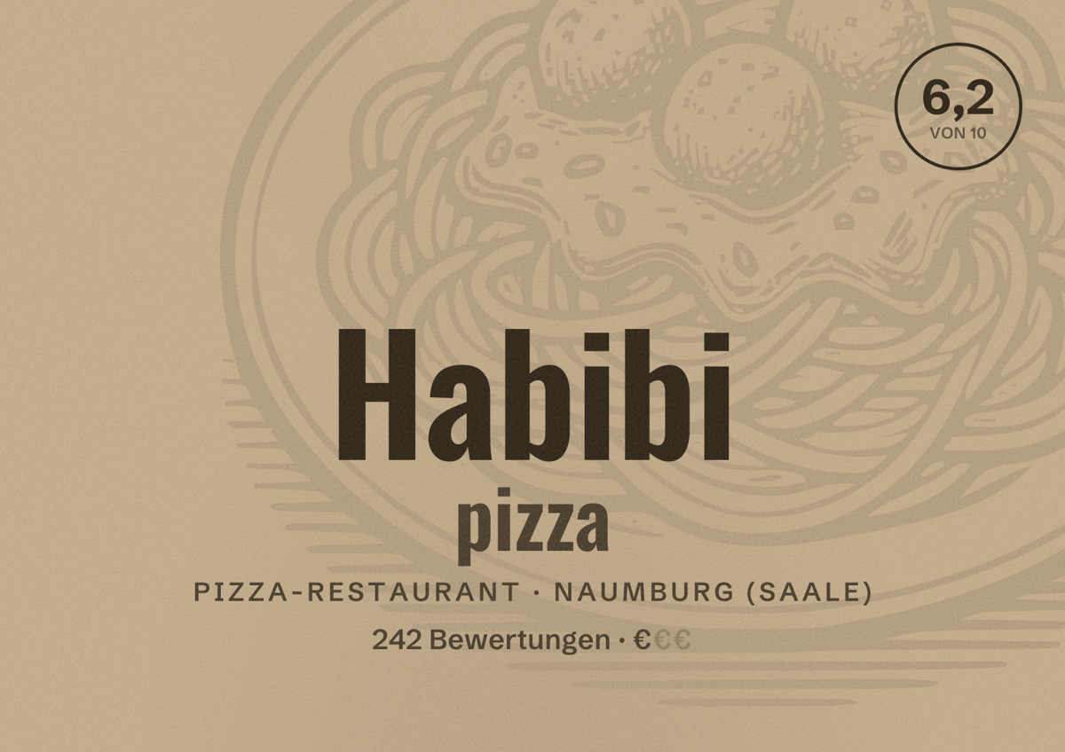 Illustriertes Poster von Habibi pizza, Pizza-Restaurant in Naumburg (Saale): Bewertung 6,2 von 10 aus 242 Bewertungen, Preisniveau €
