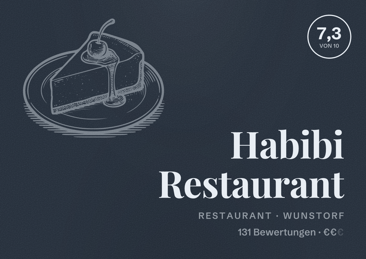 Illustriertes Poster von Habibi Restaurant, Restaurant in Wunstorf: Bewertung 7,3 von 10 aus 131 Bewertungen, Preisniveau €€