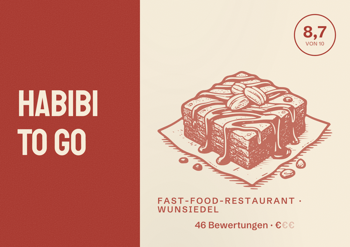Illustriertes Poster von Habibi To Go, Fast-Food-Restaurant in Wunsiedel: Bewertung 8,7 von 10 aus 46 Bewertungen, Preisniveau €