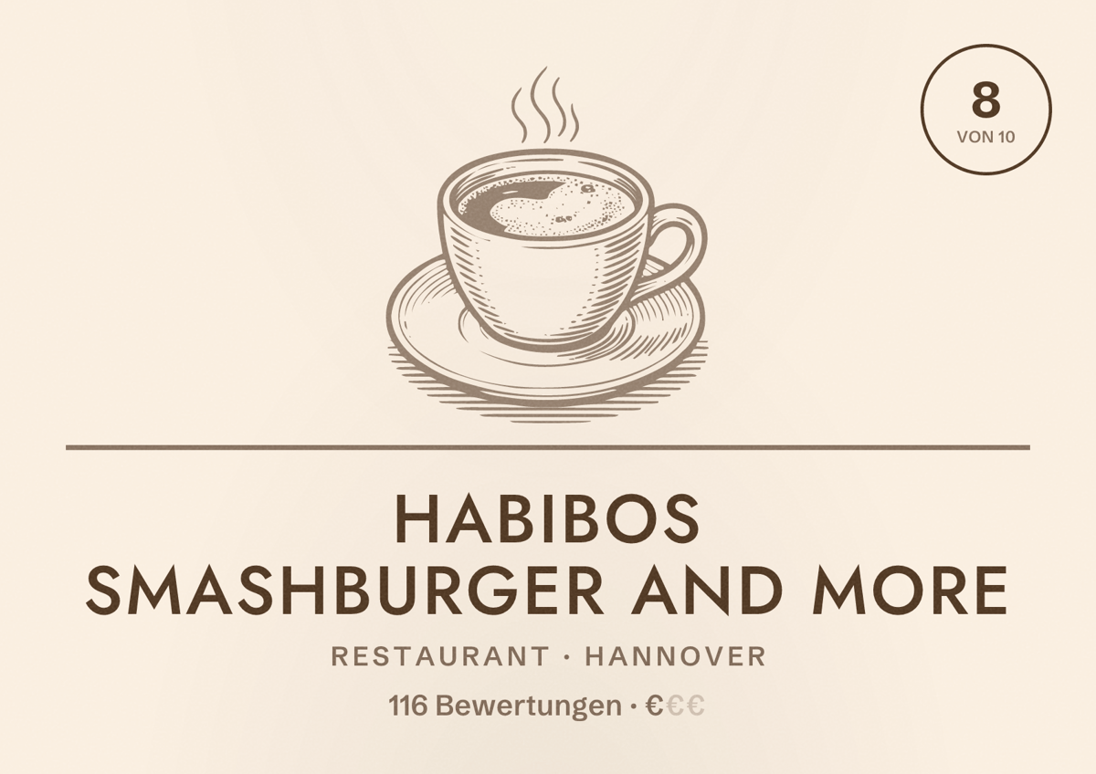 Illustriertes Poster von Habibos Smashburger and more, Restaurant in Hannover: Bewertung 8 von 10 aus 116 Bewertungen, Preisniveau €