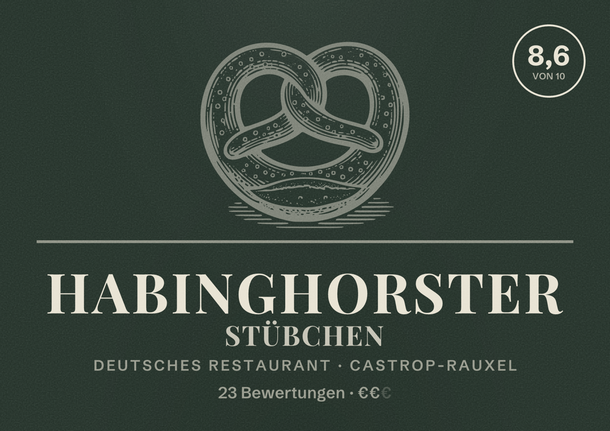 Illustriertes Poster von Habinghorster Stübchen, Deutsches Restaurant in Castrop-Rauxel: Bewertung 8,6 von 10 aus 23 Bewertungen, Preisniveau €€