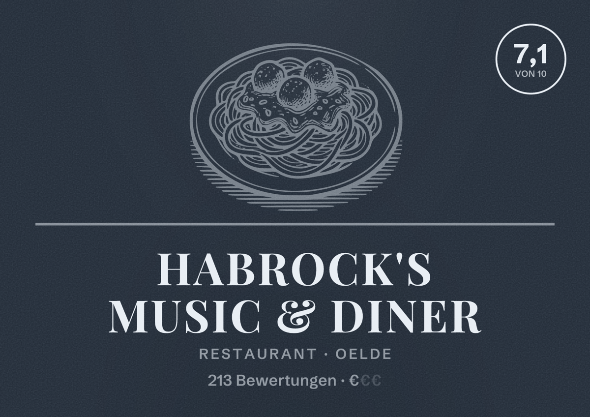 Illustriertes Poster von HabRock's Music & Diner, Restaurant in Oelde: Bewertung 7,1 von 10 aus 213 Bewertungen, Preisniveau €