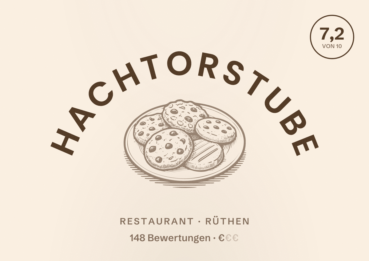 Illustriertes Poster von Hachtorstube, Restaurant in Rüthen: Bewertung 7,2 von 10 aus 148 Bewertungen, Preisniveau €