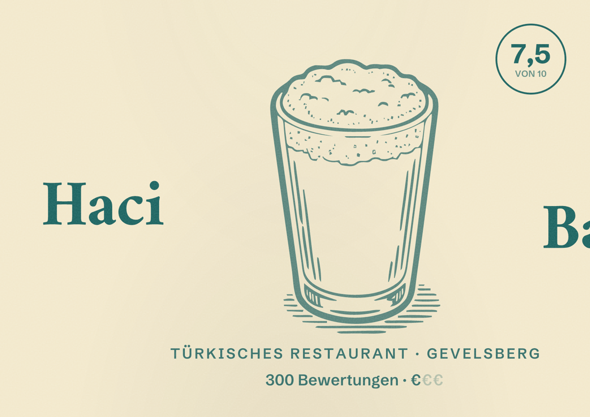 Illustriertes Poster von Haci Baba, Türkisches Restaurant in Gevelsberg: Bewertung 7,5 von 10 aus 300 Bewertungen, Preisniveau €