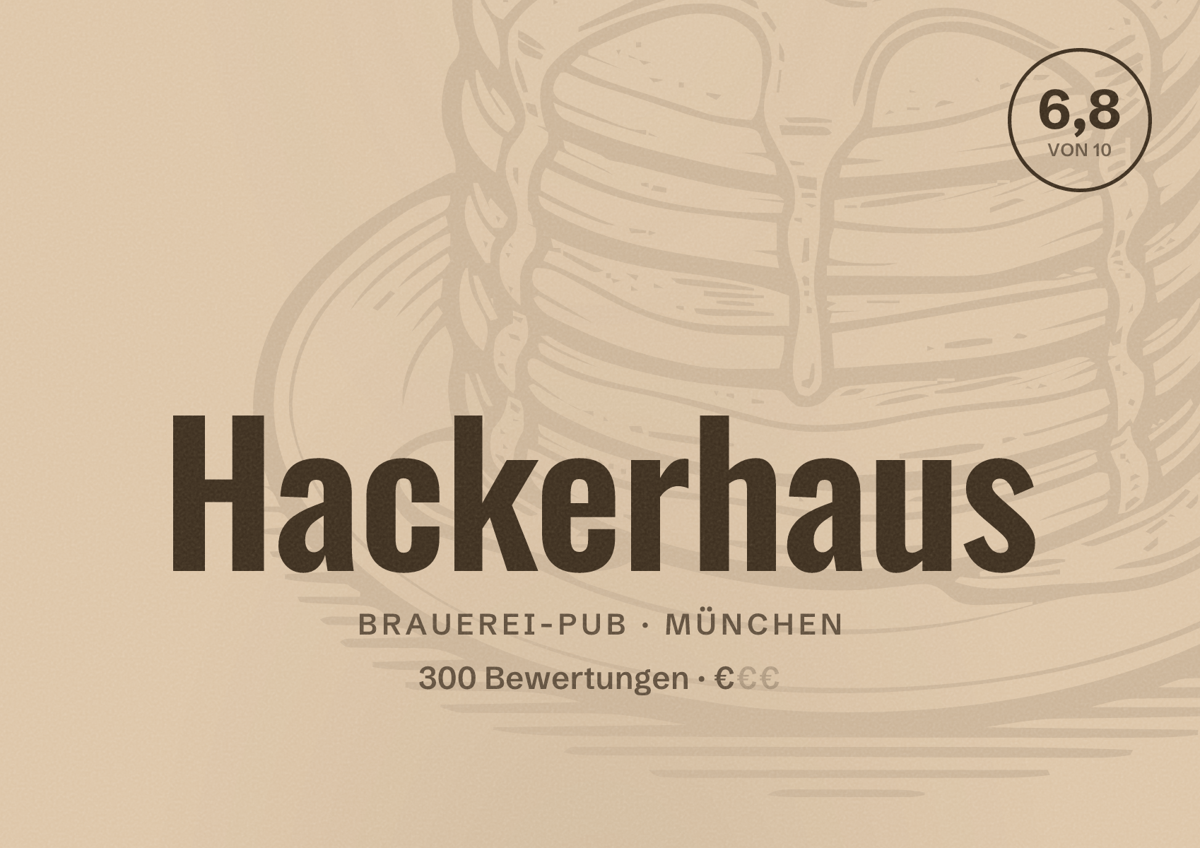 Illustriertes Poster von Hackerhaus, Brauerei-Pub in München: Bewertung 6,8 von 10 aus 300 Bewertungen, Preisniveau €
