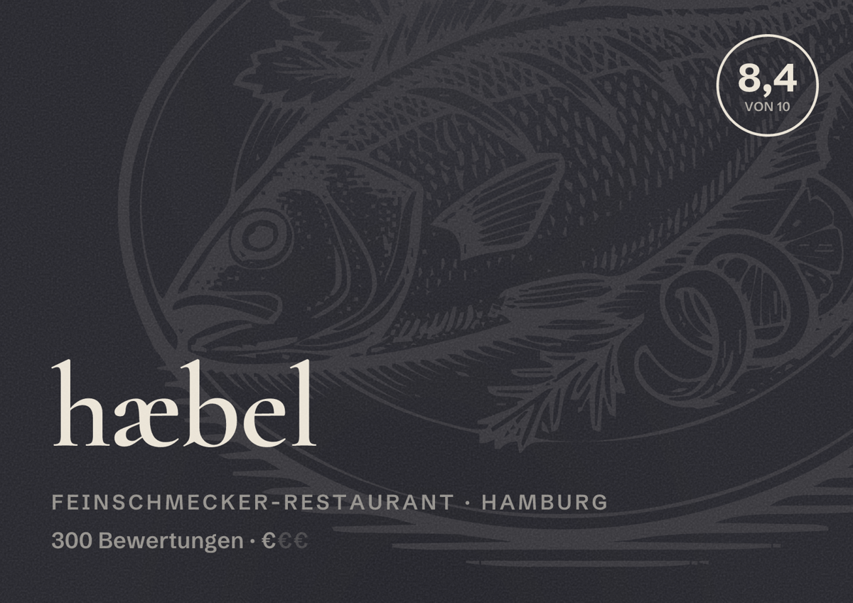 Illustriertes Poster von hæbel, Feinschmecker-Restaurant in Hamburg: Bewertung 8,4 von 10 aus 300 Bewertungen, Preisniveau €