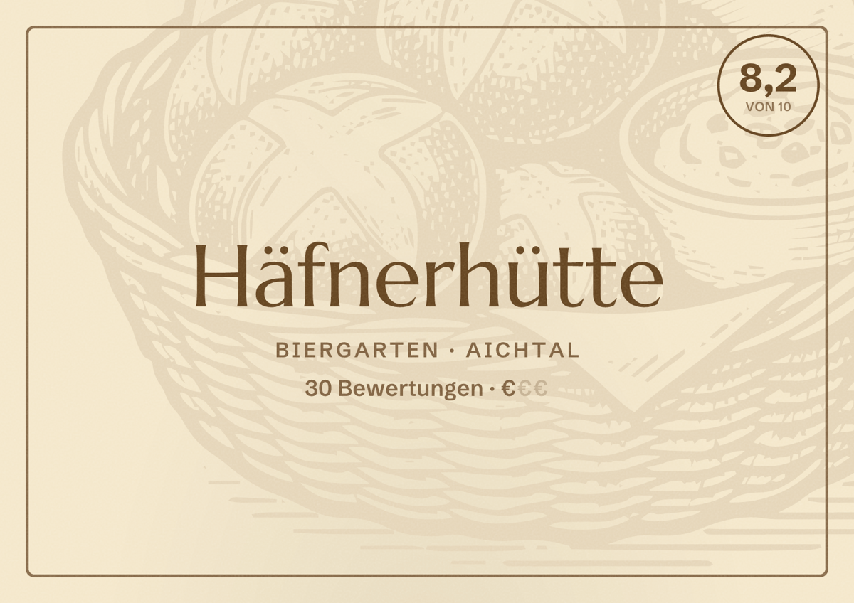 Illustriertes Poster von Häfnerhütte, Biergarten in Aichtal: Bewertung 8,2 von 10 aus 30 Bewertungen, Preisniveau €
