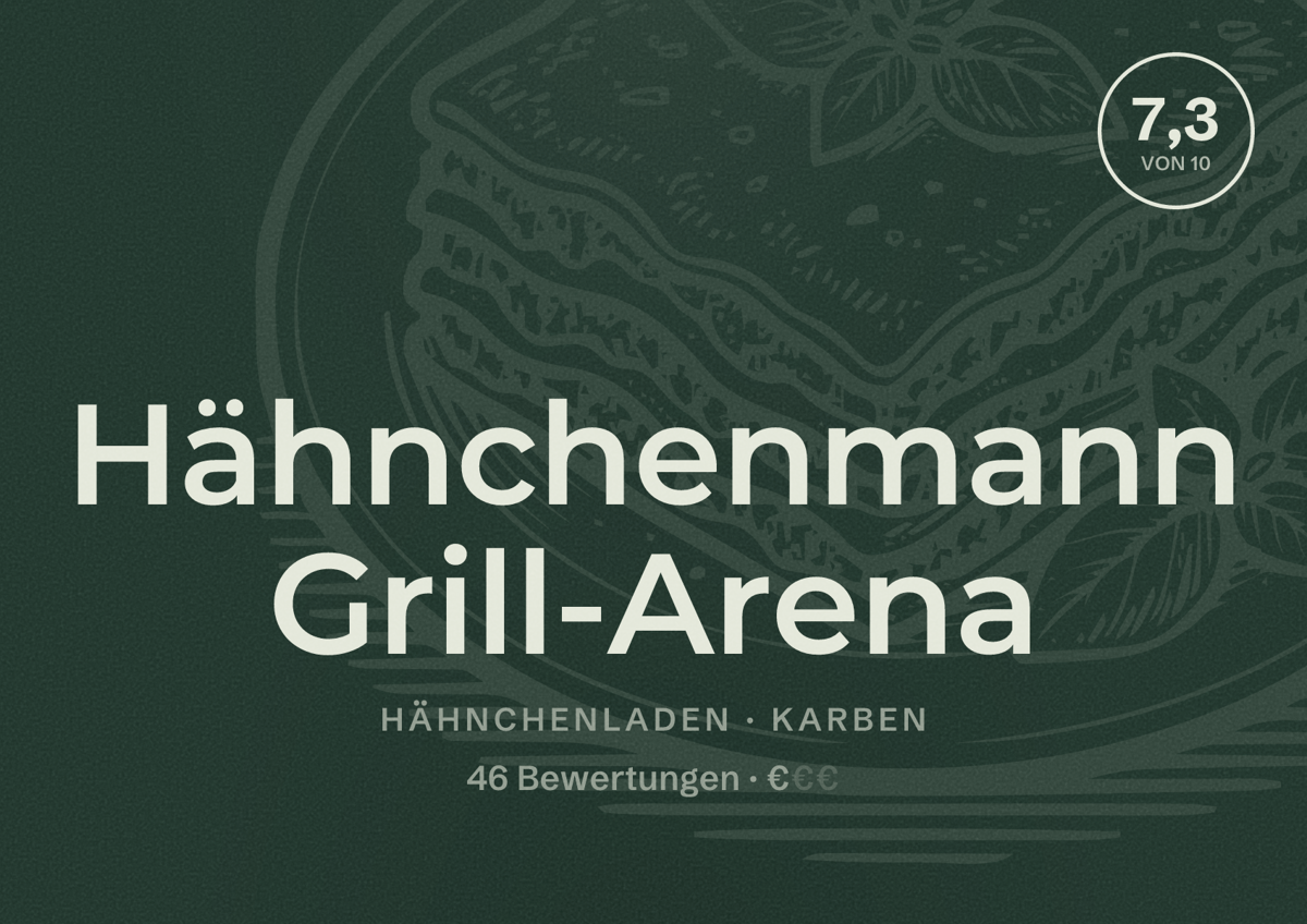 Illustriertes Poster von Hähnchenmann Grill-Arena, Hähnchenladen in Karben: Bewertung 7,3 von 10 aus 46 Bewertungen, Preisniveau €