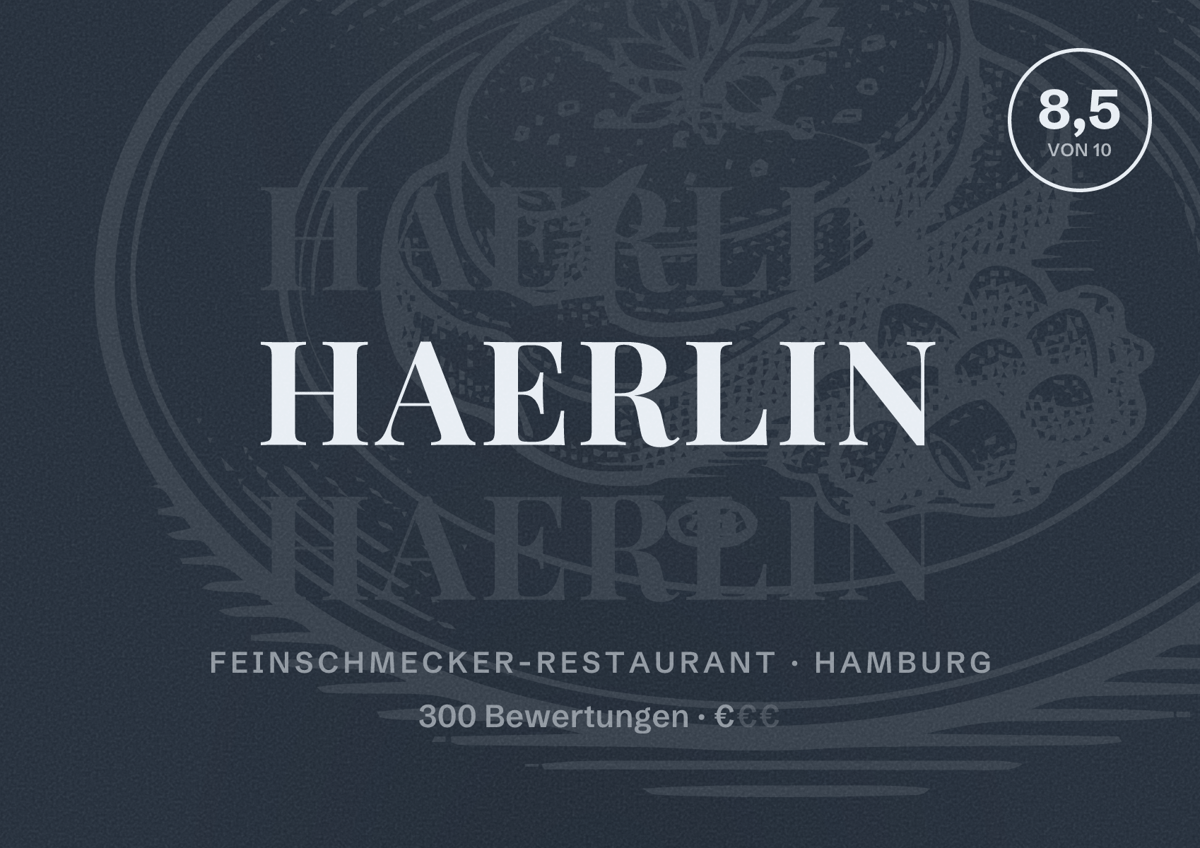 Illustriertes Poster von HAERLIN, Feinschmecker-Restaurant in Hamburg: Bewertung 8,5 von 10 aus 300 Bewertungen, Preisniveau €