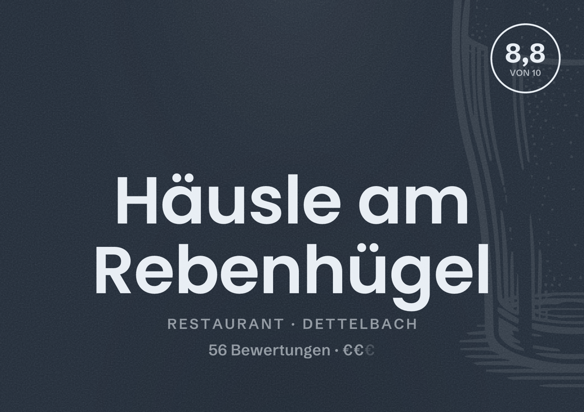 Illustriertes Poster von Häusle am Rebenhügel, Restaurant in Dettelbach: Bewertung 8,8 von 10 aus 56 Bewertungen, Preisniveau €€