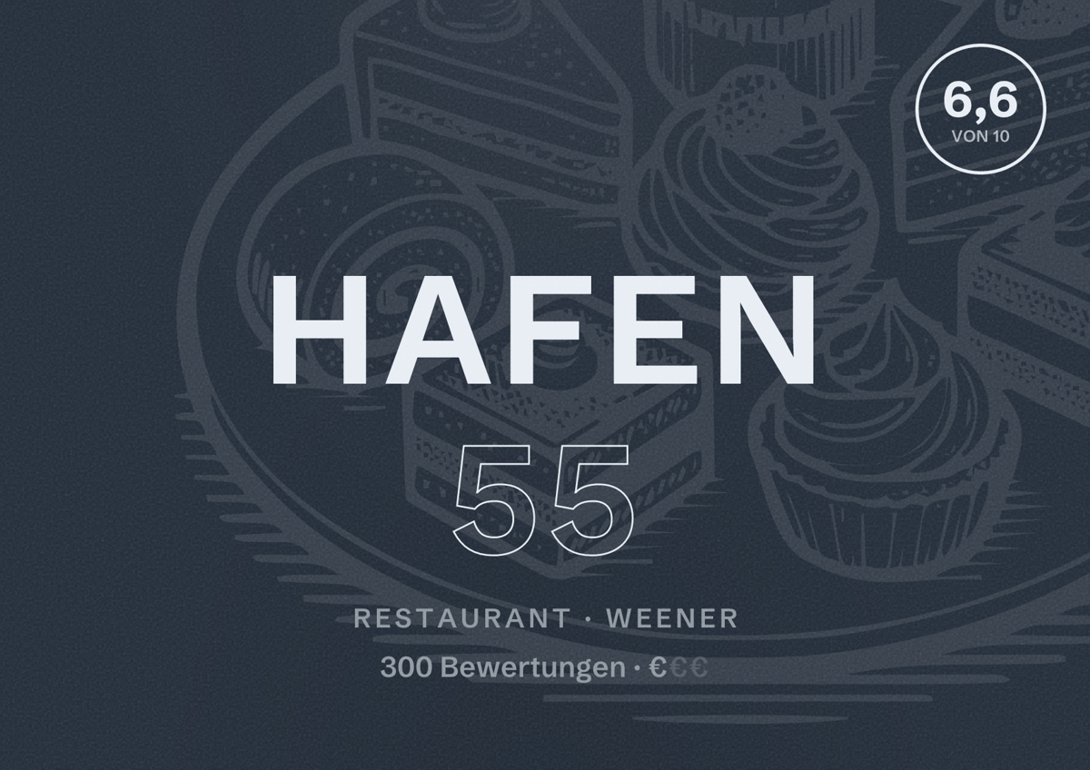 Illustriertes Poster von Hafen 55, Restaurant in Weener: Bewertung 6,6 von 10 aus 300 Bewertungen, Preisniveau €