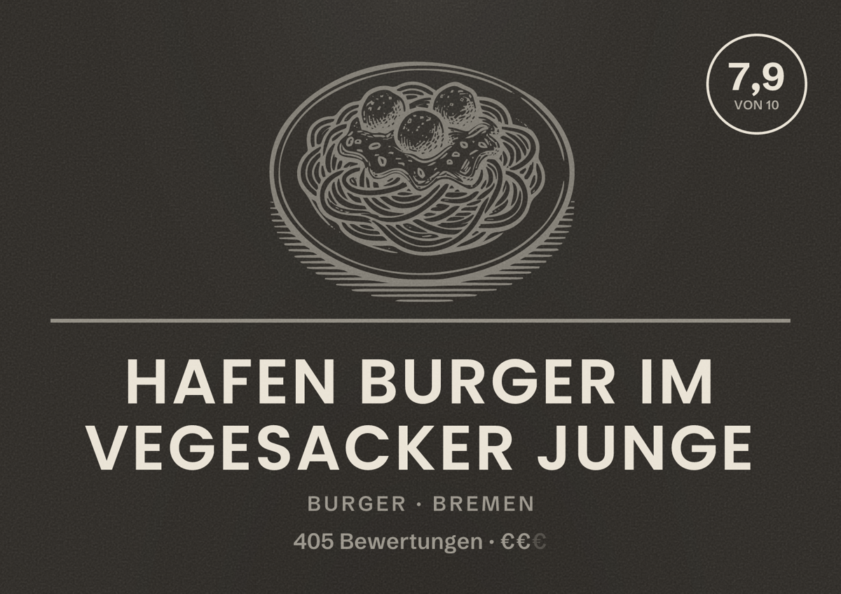 Illustriertes Poster von Hafen Burger im Vegesacker Junge, Burger in Bremen: Bewertung 7,9 von 10 aus 405 Bewertungen, Preisniveau €€