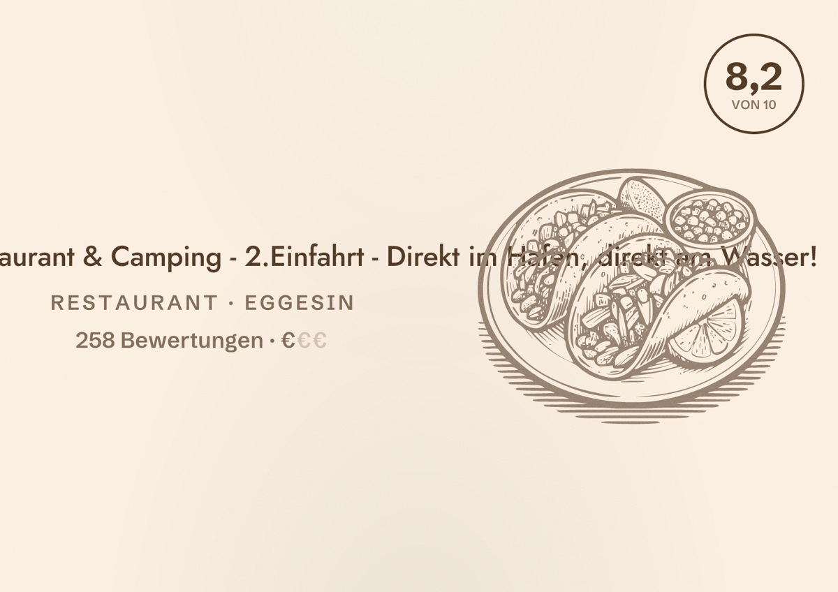 Illustriertes Poster von Hafenbar Eggesin - Restaurant & Camping - 2.Einfahrt - Direkt im Hafen, direkt am Wasser!, Restaurant in Eggesin: Bewertung 8,2 von 10 aus 258 Bewertungen, Preisniveau €