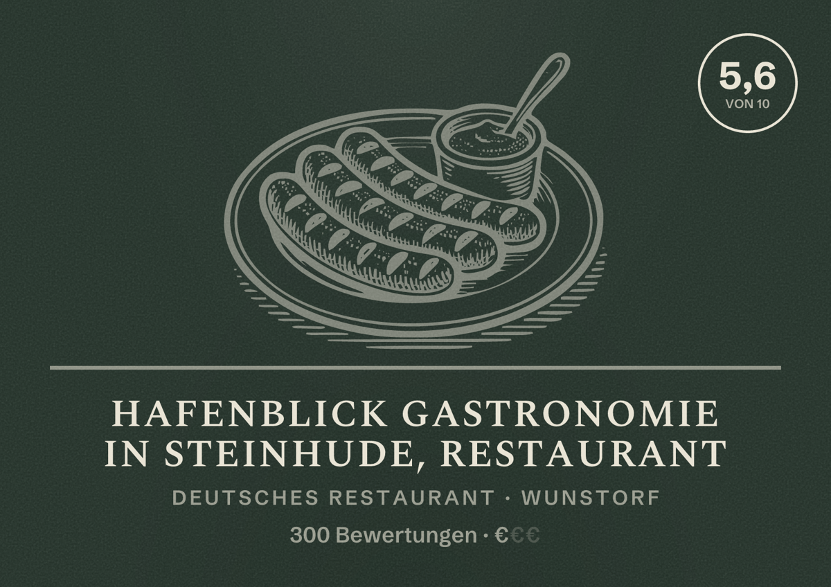 Illustriertes Poster von HAFENBLICK Gastronomie in Steinhude, Restaurant, Deutsches Restaurant in Wunstorf: Bewertung 5,6 von 10 aus 300 Bewertungen, Preisniveau €