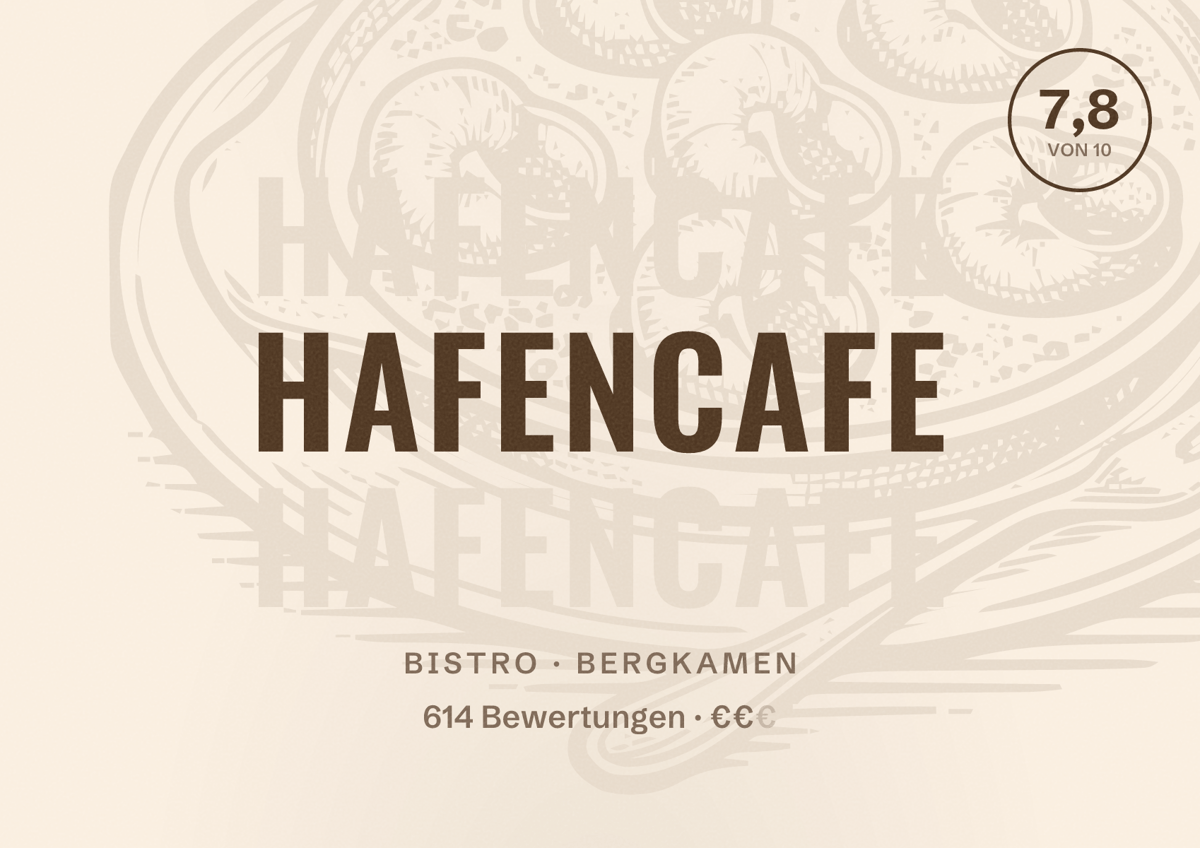 Illustriertes Poster von Hafencafe, Bistro in Bergkamen: Gästebewertung 7,8 von 10 aus 614 Bewertungen