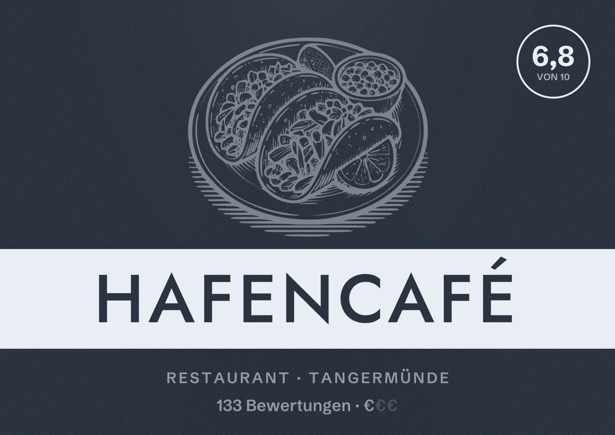 Illustriertes Poster von Hafencafé, Restaurant in Tangermünde: Bewertung 6,8 von 10 aus 133 Bewertungen, Preisniveau €