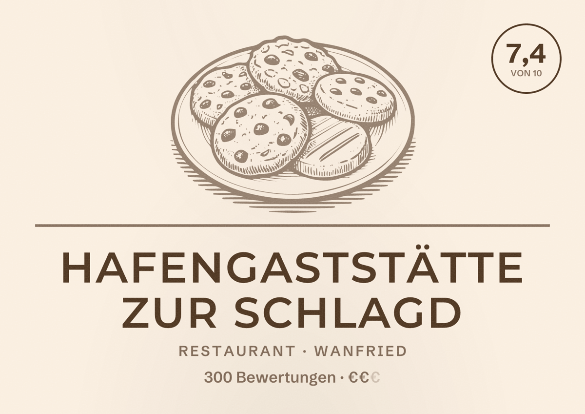 Illustriertes Poster von Hafengaststätte Zur Schlagd, Restaurant in Wanfried: Bewertung 7,4 von 10 aus 300 Bewertungen, Preisniveau €€