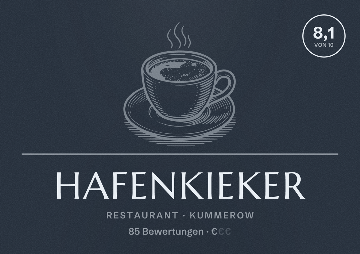 Illustriertes Poster von Hafenkieker, Restaurant in Kummerow: Bewertung 8,1 von 10 aus 85 Bewertungen, Preisniveau €