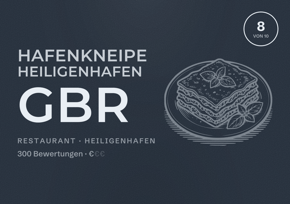 Illustriertes Poster von Hafenkneipe Heiligenhafen GbR, Restaurant in Heiligenhafen: Bewertung 8 von 10 aus 300 Bewertungen, Preisniveau €