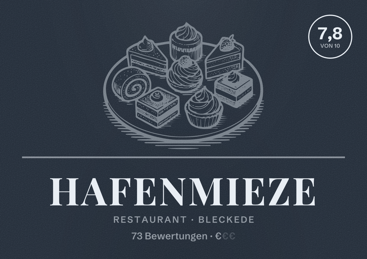 Illustriertes Poster von hafenmieze, Restaurant in Bleckede: Bewertung 7,8 von 10 aus 73 Bewertungen, Preisniveau €
