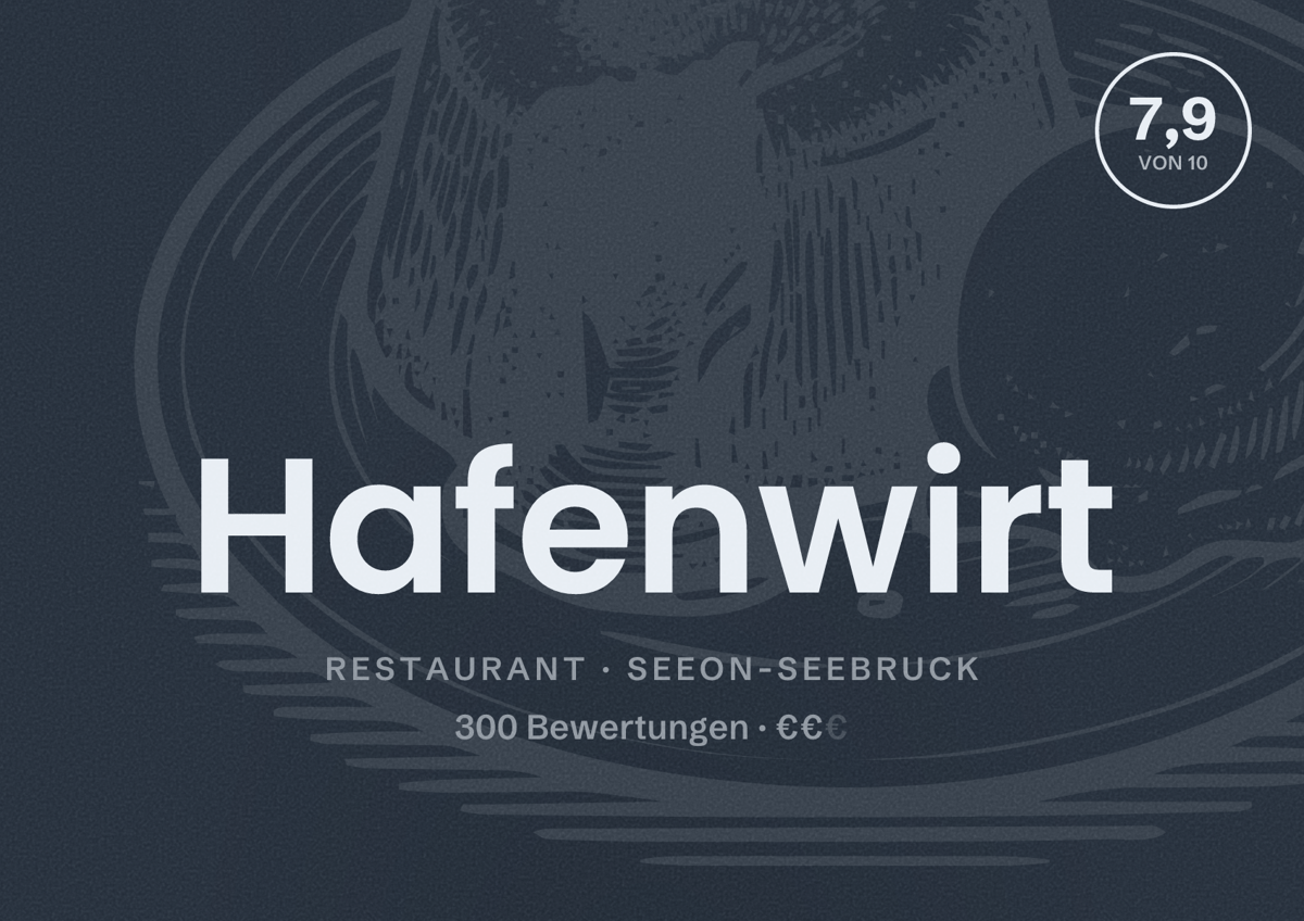 Illustriertes Poster von Hafenwirt, Restaurant in Seeon-Seebruck: Bewertung 7,9 von 10 aus 300 Bewertungen, Preisniveau €€