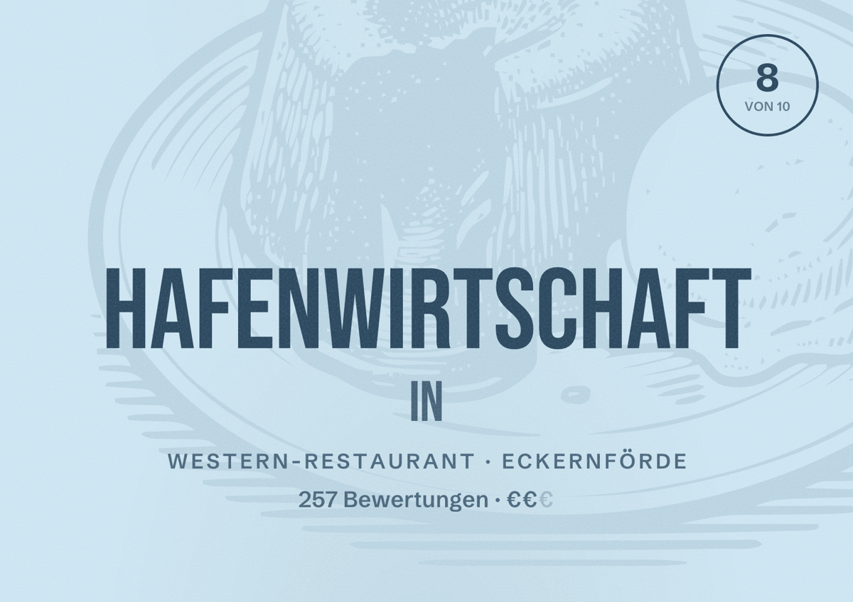 Illustriertes Poster von HafenWirtschaft in, Western-Restaurant in Eckernförde: Bewertung 8 von 10 aus 257 Bewertungen, Preisniveau €€