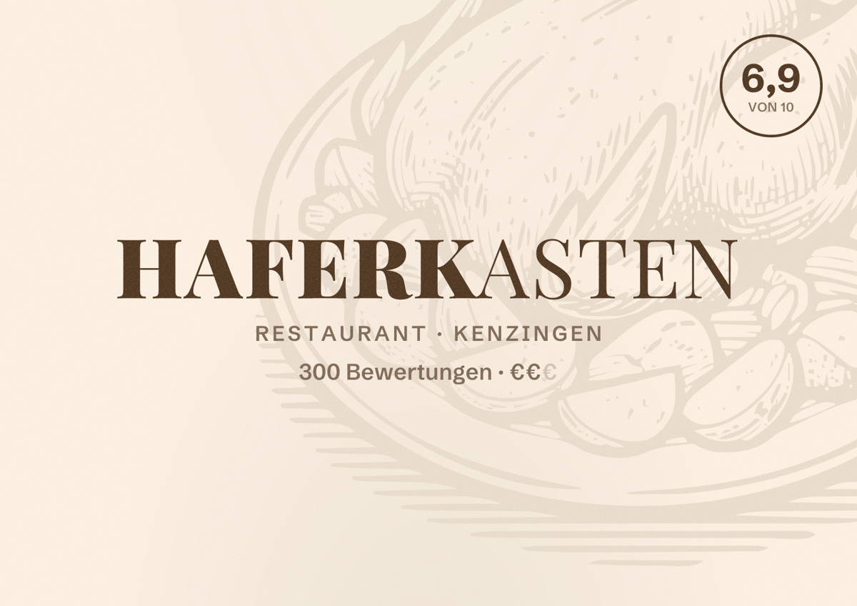 Illustriertes Poster von Haferkasten, Restaurant in Kenzingen: Bewertung 6,9 von 10 aus 300 Bewertungen, Preisniveau €€