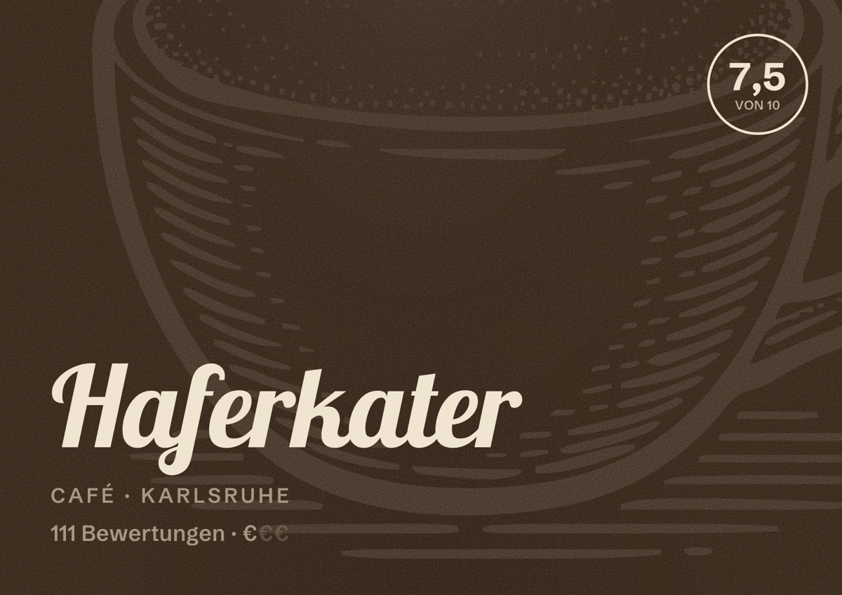 Illustriertes Poster von Haferkater, Café in Karlsruhe: Bewertung 7,5 von 10 aus 111 Bewertungen, Preisniveau €