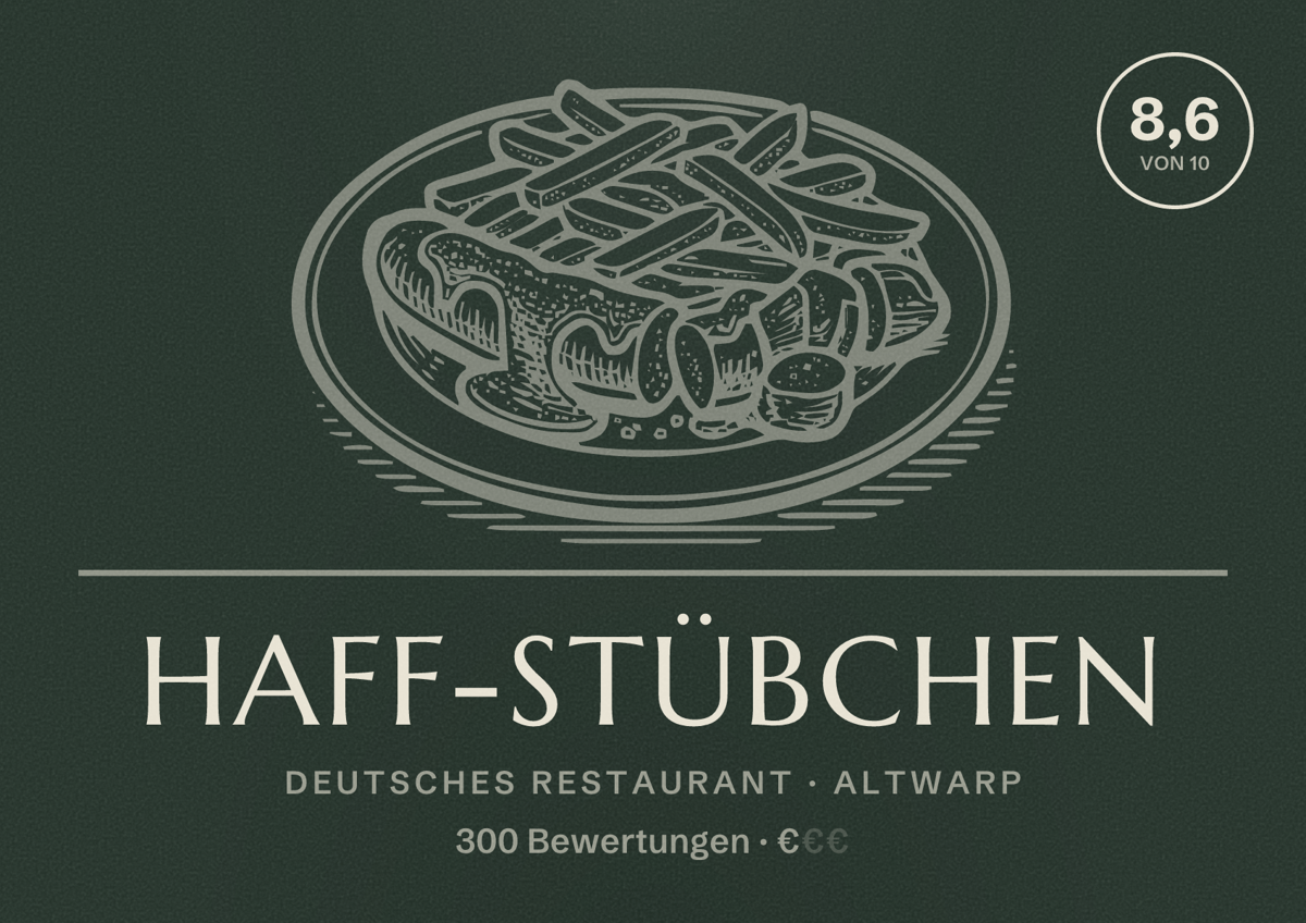 Illustriertes Poster von Haff-Stübchen, Deutsches Restaurant in Altwarp: Bewertung 8,6 von 10 aus 300 Bewertungen, Preisniveau €