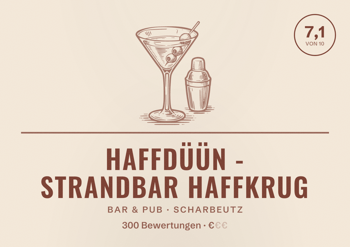 Illustriertes Poster von HAFFdüün - Strandbar Haffkrug, Bar & Pub in Scharbeutz: Bewertung 7,1 von 10 aus 300 Bewertungen, Preisniveau €