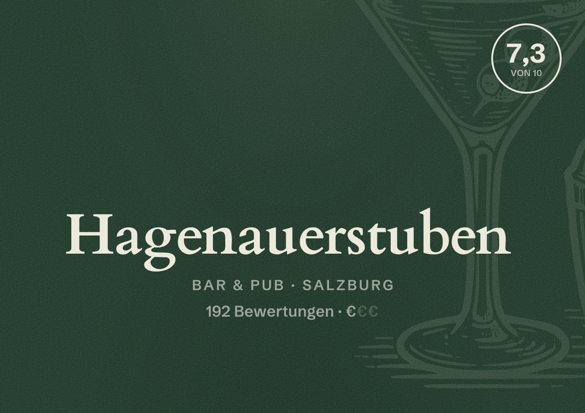 Illustriertes Poster von Hagenauerstuben, Bar & Pub in Salzburg: Bewertung 7,3 von 10 aus 192 Bewertungen, Preisniveau €