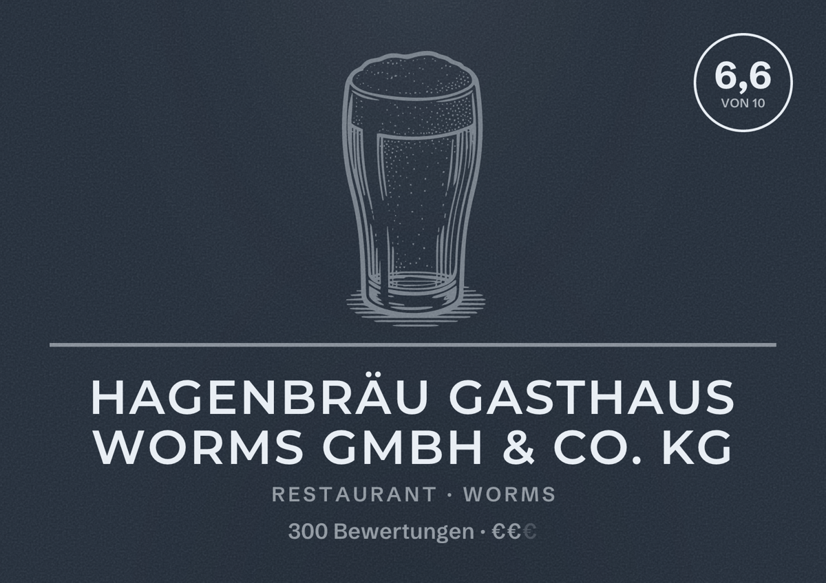 Illustriertes Poster von Hagenbräu Gasthaus Worms GmbH & Co. KG, Restaurant in Worms: Bewertung 6,6 von 10 aus 300 Bewertungen, Preisniveau €€