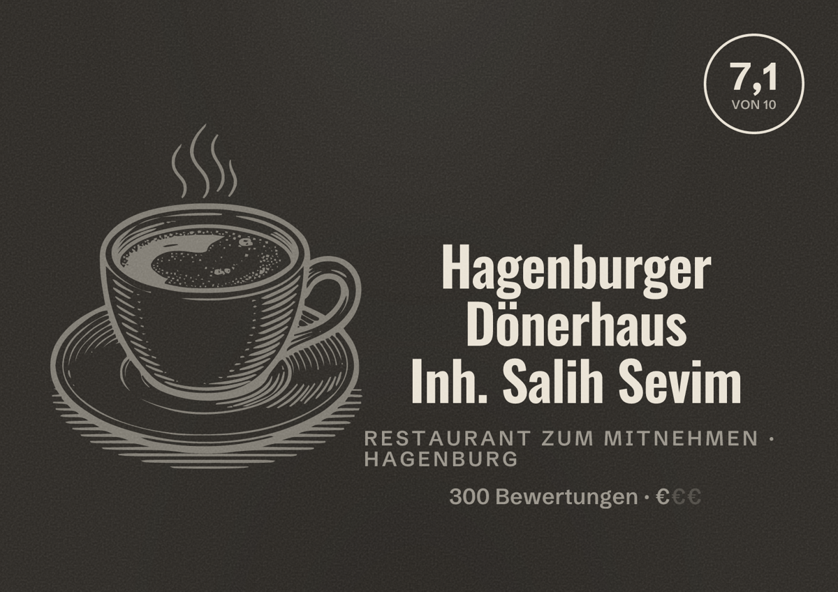 Illustriertes Poster von Hagenburger Dönerhaus Inh. Salih Sevim, Restaurant zum Mitnehmen in Hagenburg: Bewertung 7,1 von 10 aus 300 Bewertungen, Preisniveau €